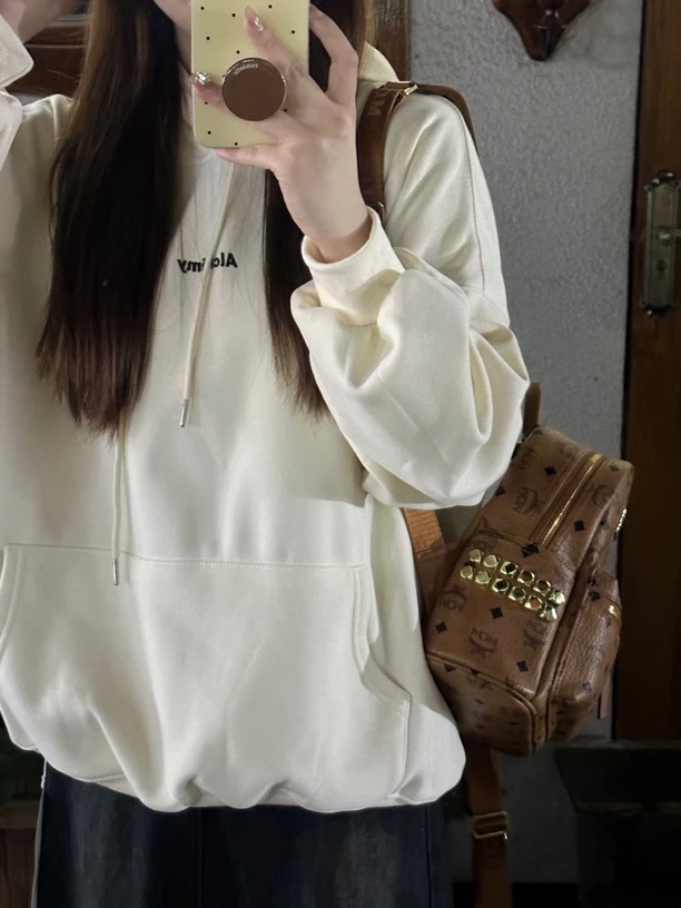 2024年慵懒风韩版中长款长袖套头宽松卫衣秋冬加绒时尚休闲慵懒风