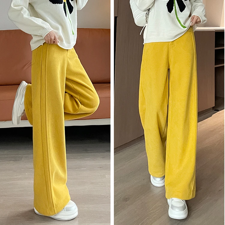 2024秋冬新款欧绒灯芯绒休闲百搭时尚韩系拖地阔腿裤1