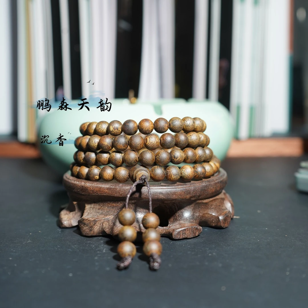 尺寸卡7多圈108颗海南莺歌绿奇楠香味圆珠沉香手串木质