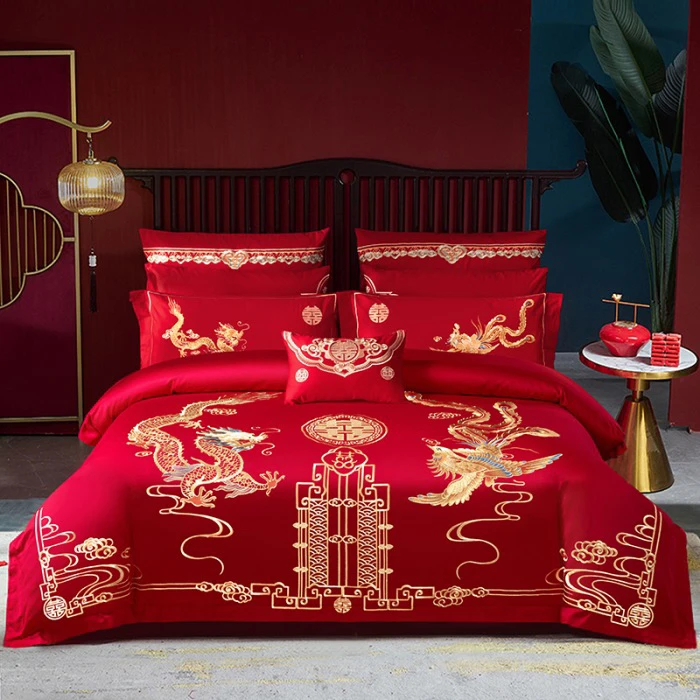 婚庆大红绣花四件套