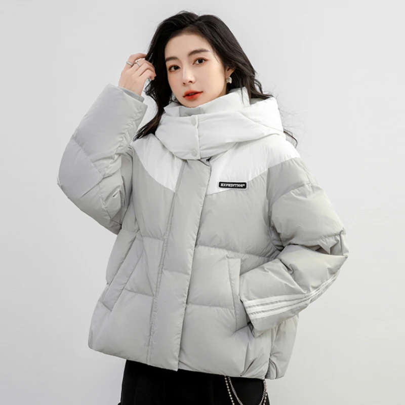 拼色短款羽绒服2023年冬季新款百搭外套
