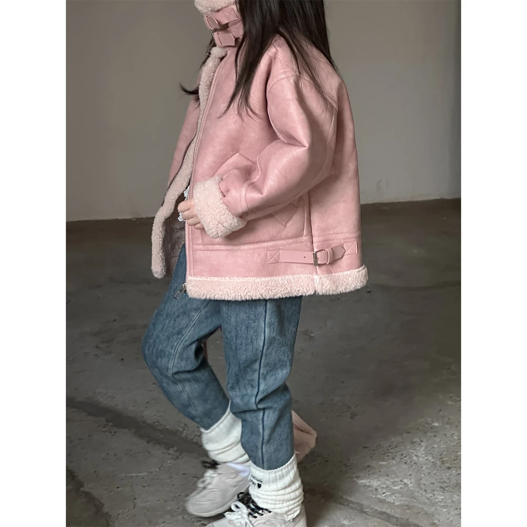 TBB童装加绒牛仔裤冬季2024新款韩版加厚冬款儿童一体绒牛仔裤潮