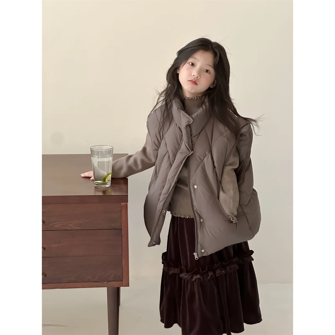 馨爸专属-90151-冬季女童马甲中大童百搭休闲白鸭绒外套