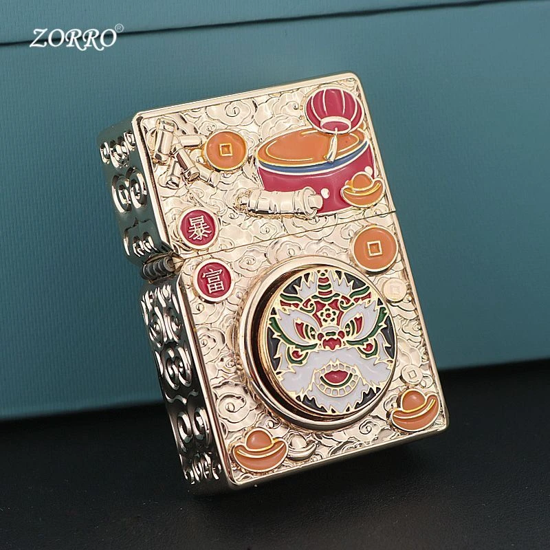 ZORRO佐罗盔甲煤油打火机防风纯铜吉祥如意加厚创意大型火机送礼