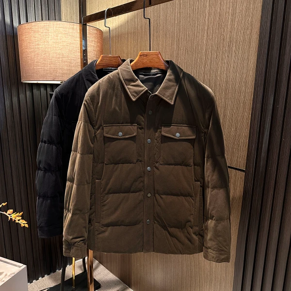 【气质老钱风 鹅绒保暖】冬季男士高档衬衫领翻领轻薄多口袋羽绒服