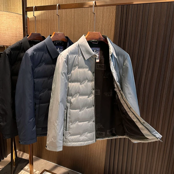 经典商务款！90白鹅绒！男士简约百搭纯色衬衫领防水轻薄羽绒服外套