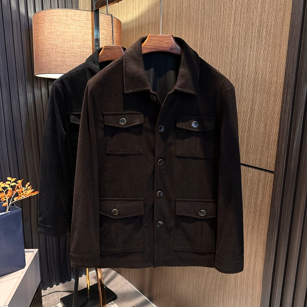 【老钱挚爱 工装风】25秋装男士高档纯色翻领多口袋灯芯绒夹克外套