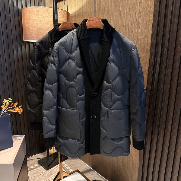 商务轻奢围巾领！25冬装男士中长款时尚休闲保暖白鸭绒羽绒服外套