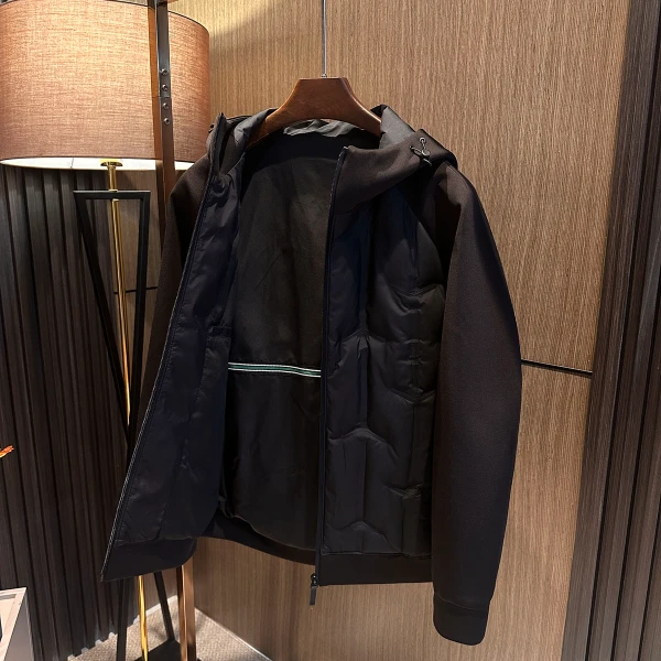 【拼接设计 休闲百搭】25冬季新款男士连帽拼接轻薄短款鸭绒羽绒服