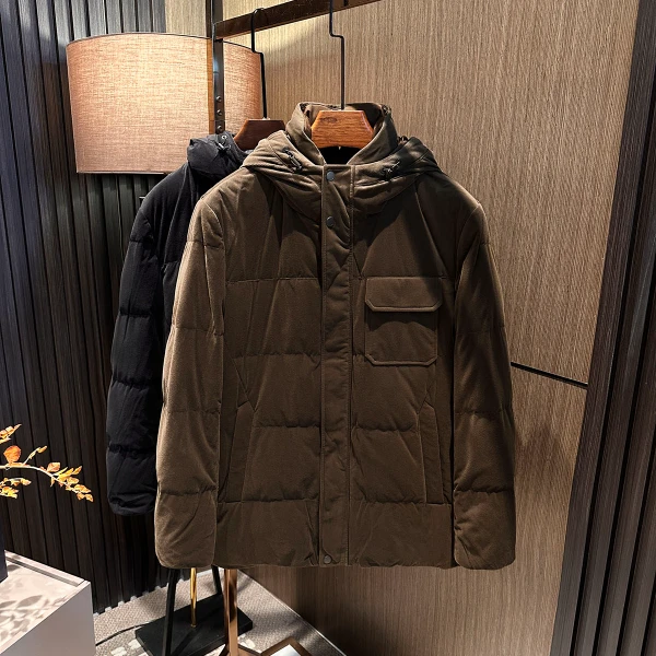 【丝绒触感 鹅绒保暖】24冬装男士欧美简约纯色连帽高档鹅绒羽绒服