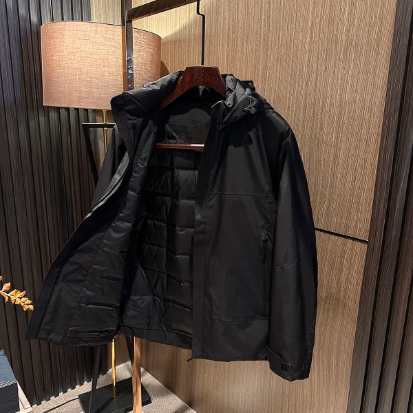 【户外御寒新机能 三防】冬季男士高档简约纯色可脱卸帽防水羽绒服