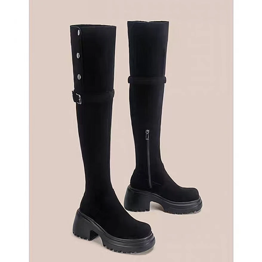 大腿围高帮弹力长筒靴