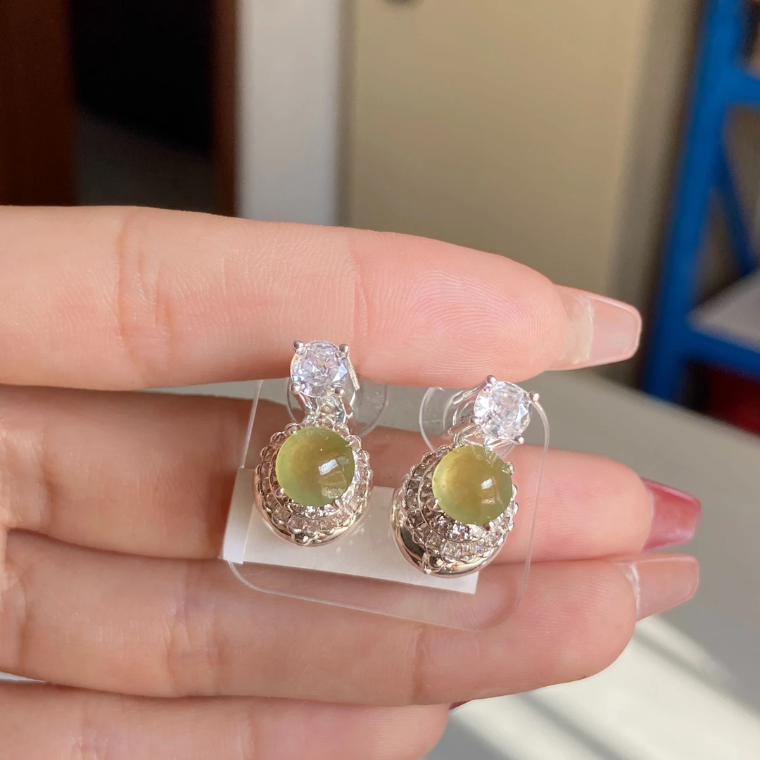 缅甸翡翠高冰黄翡冰黄耳钉正圆耳环招米尺寸6.8-6.6-3.1