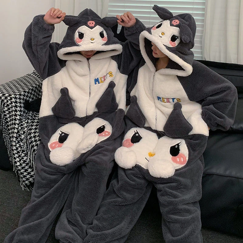 连体情侣睡衣女秋冬季珊瑚绒加厚保暖加肥加大码200斤大码家居服