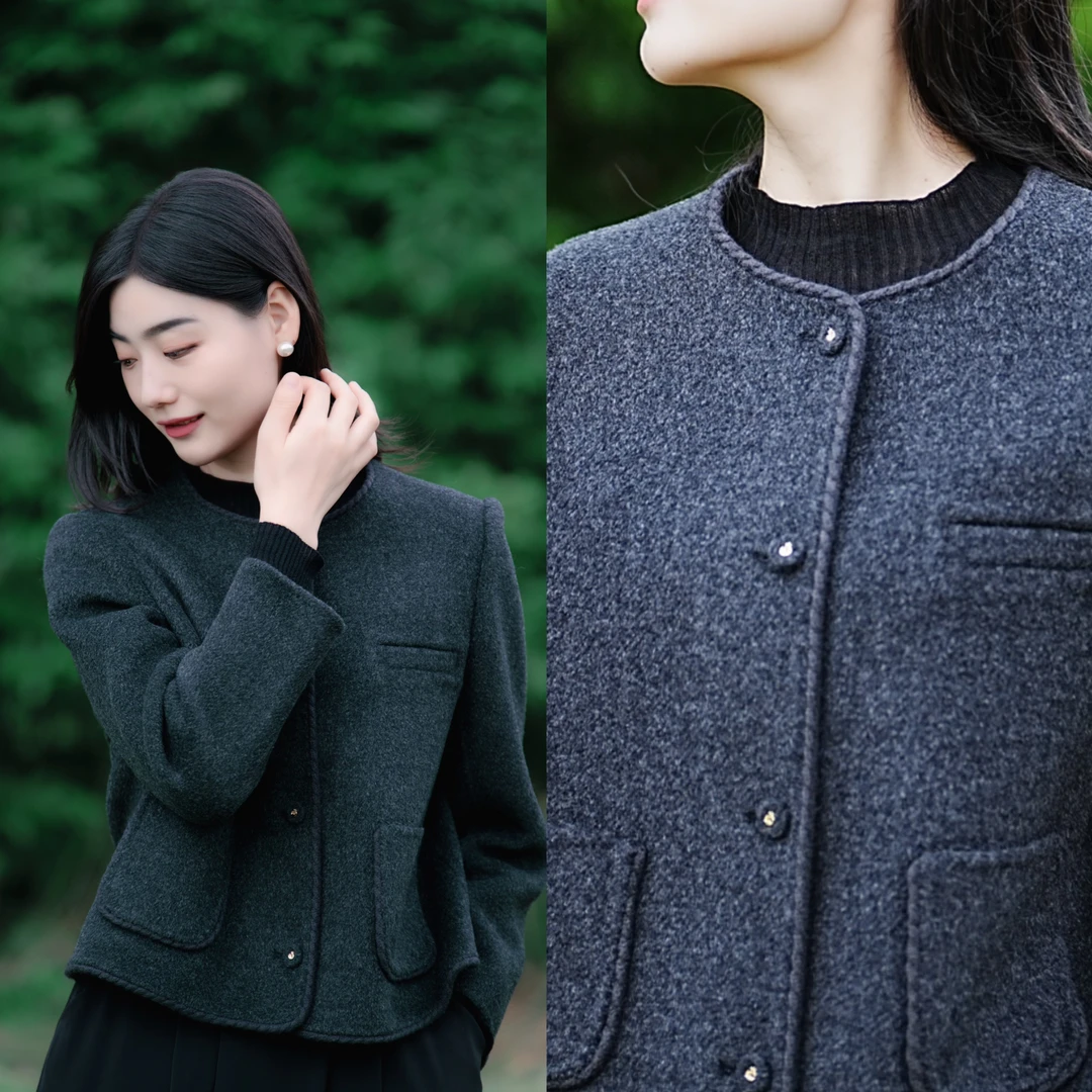 专柜同款]秋冬新款无领工装小香风气质百搭时尚短款外套