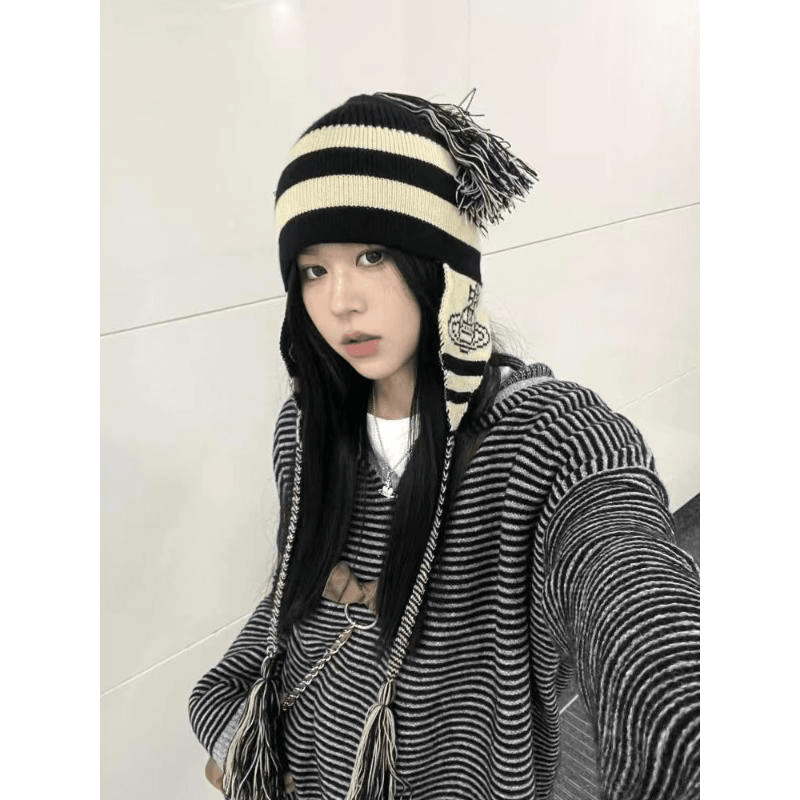 真一漫画西太后土星帽子女流苏显脸小护耳针织毛线雷锋帽秋冬保暖