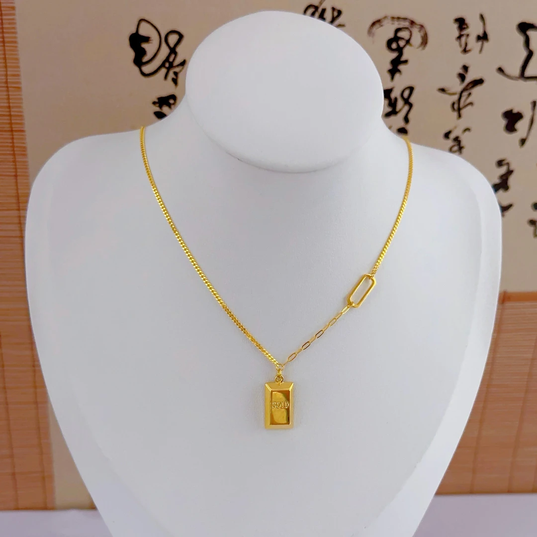 足金黄金 时尚经典暴富光面小金条百搭可调节套链