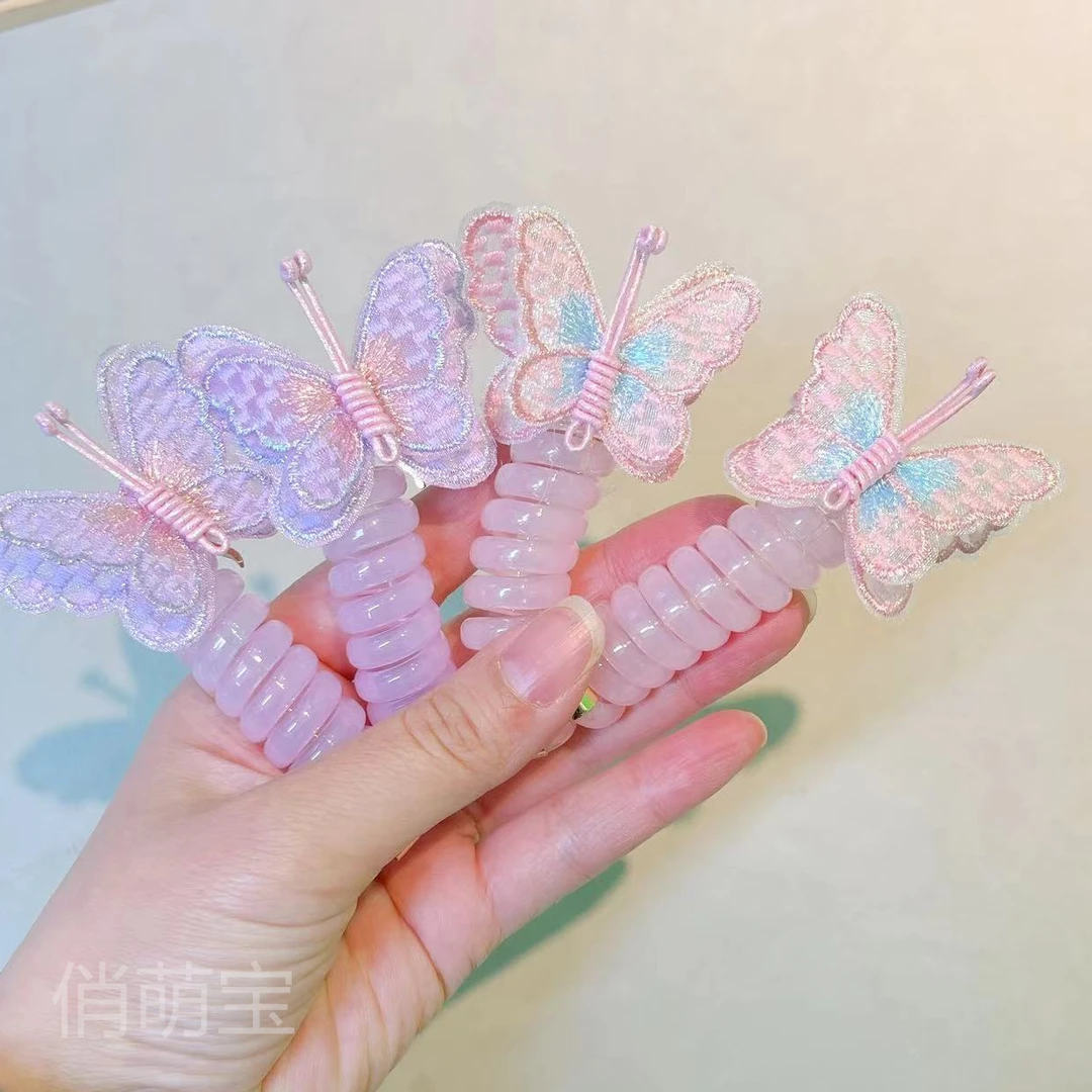 【俏萌宝】刺绣蝴蝶电话线发圈儿童编发束发头绳