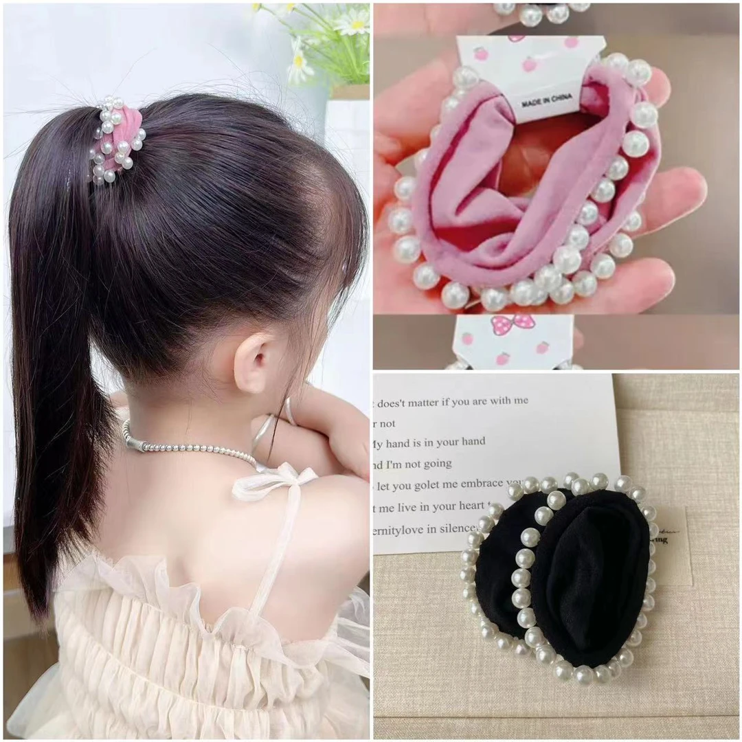 【俏萌宝】高弹力无缝宽面珍珠发圈宝宝头绳高马尾发绳皮筋扎头发