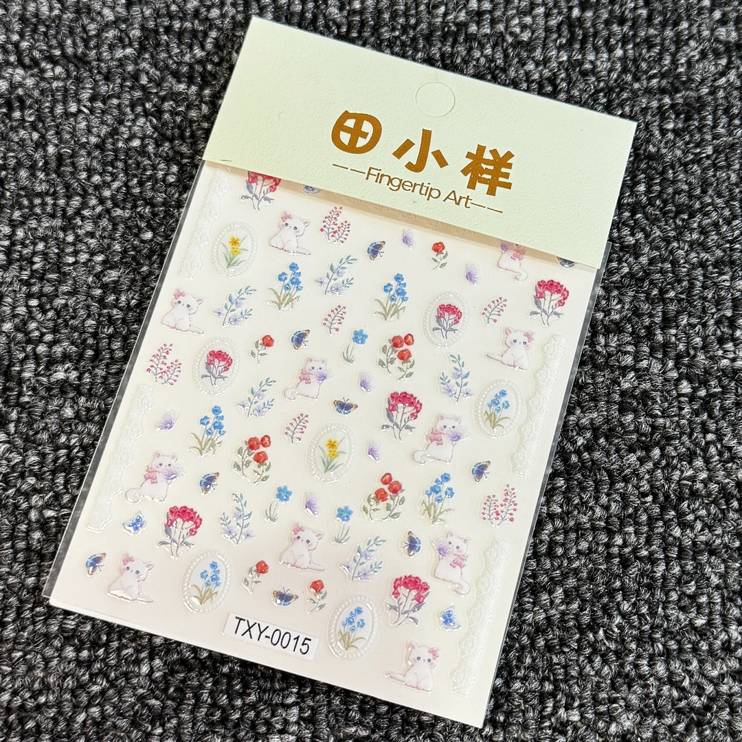 【5张TXY-0015】女款白色迷你小熊可爱字母日系卡通工艺款美甲贴纸