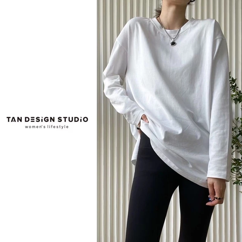 TAN DESIGN STUDIO“一只白”百搭长袖T恤春季ins白色显瘦纯色1