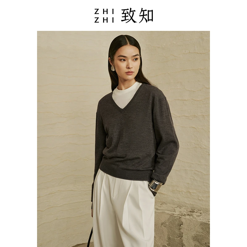 致知 百字谣 秋季上衣女2023年新款针织奢感羊毛百搭ZZ2CAKZL029