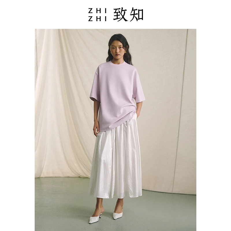 致知 丰乐楼 大廓形T恤2024年新款剪裁立体刺绣休闲ZZ2DSWTY003