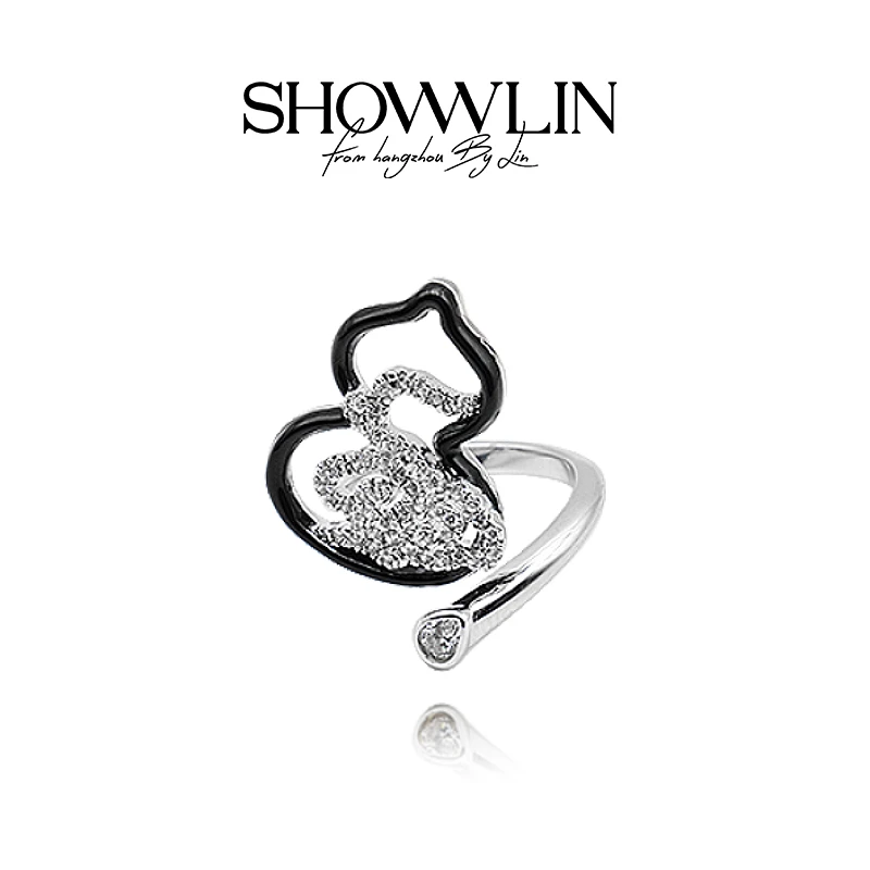 ShownLin 铜合金合成锆石戒指 祥云葫芦戒指开口个性精致福运连连