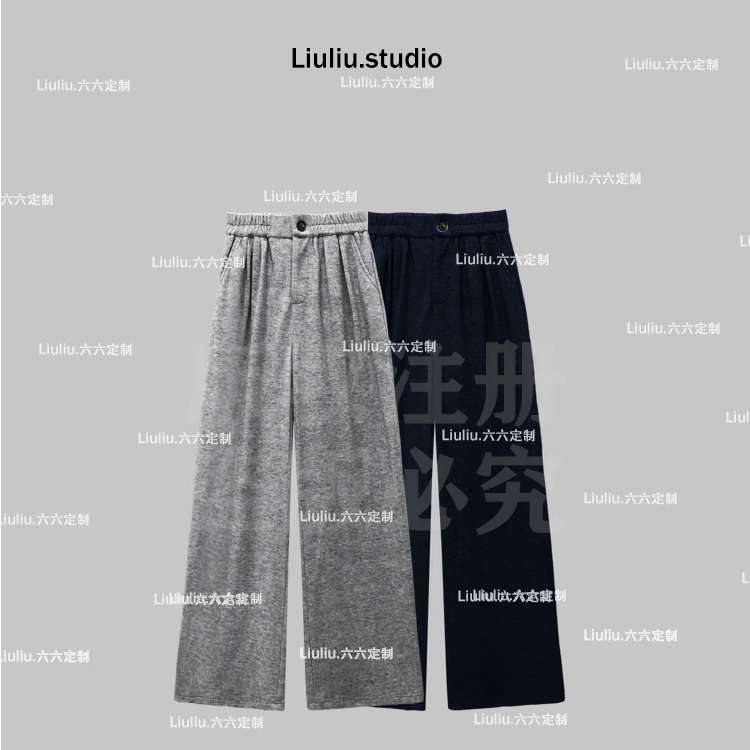 LiuLiu定制【长腿欧尼】设计感松紧腰垂感直筒裤休闲宽松拖地阔腿裤