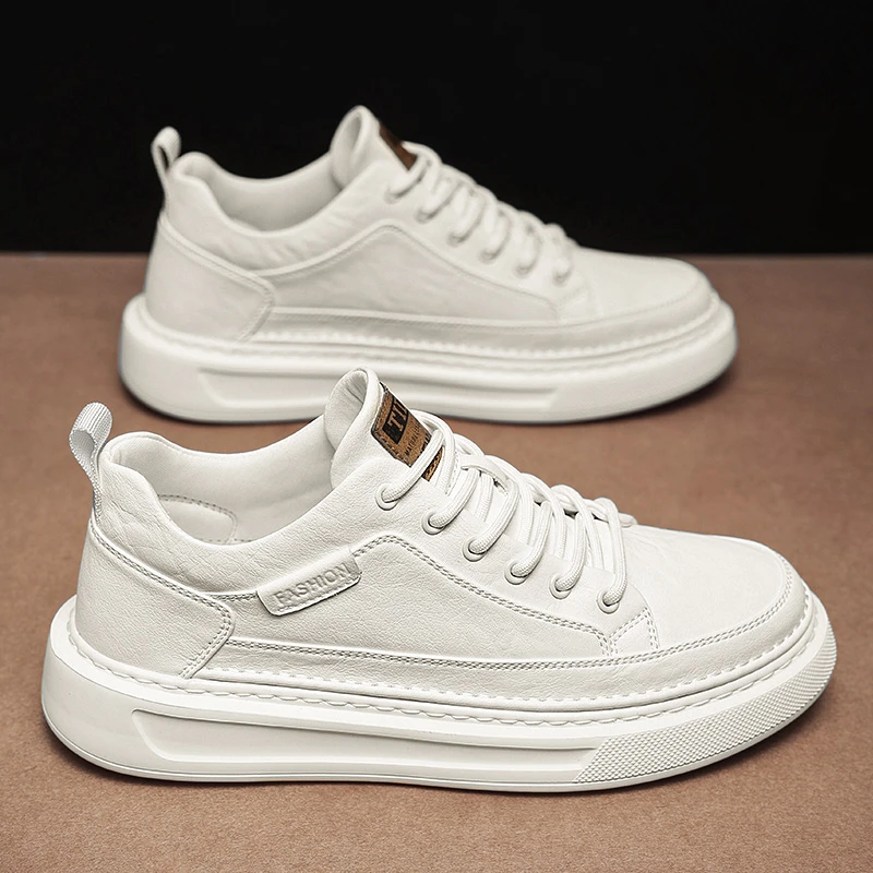 男鞋2025新款秋冬男士百搭休闲皮鞋韩版潮流厚底防滑运动小白板鞋