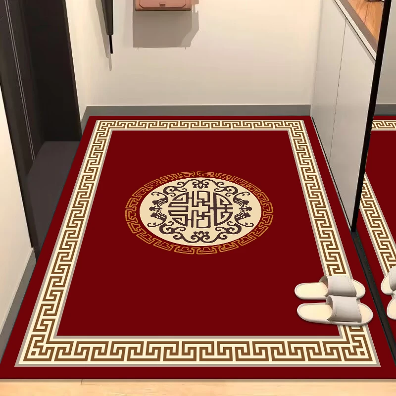 新中式运动垫百搭客厅卫浴地毯加厚可裁剪喜庆进门玄关水洗大地垫