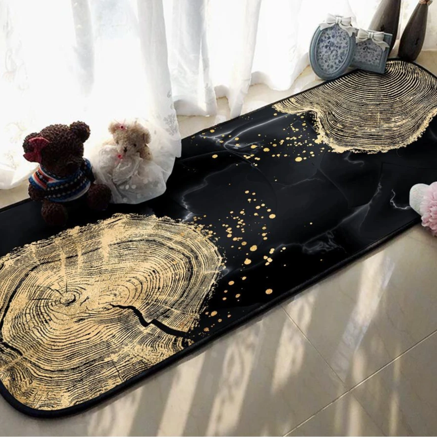 金钻绒//黑金年轮客厅卧室床边可裁剪免洗厨房地毯防滑入户地垫