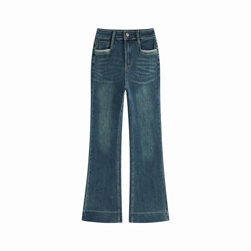 y001-设计感新款春秋高腰微弹牛仔微喇裤女款修身