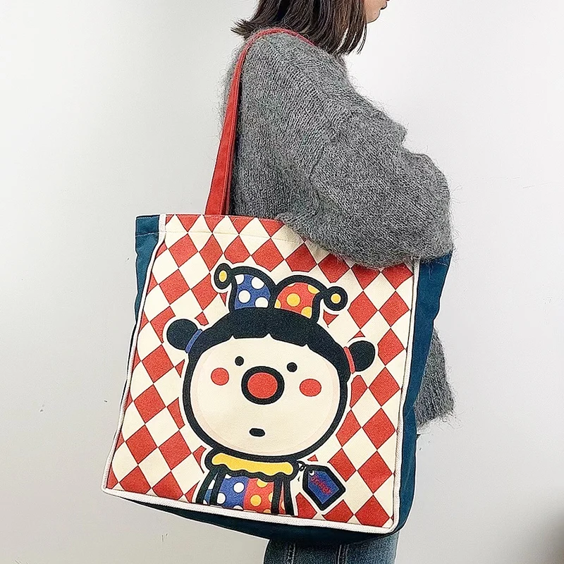 弘娜×小蔻 插画师款复古颗粒做旧设计大容量马甲托特包女通勤包包