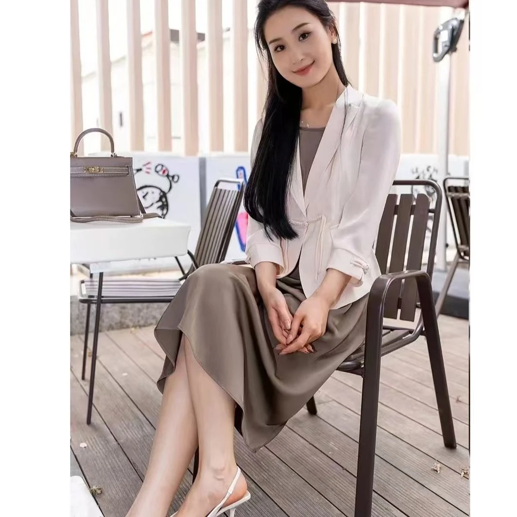 【HT686】新中式国风盘扣连衣裙西服两件套2024新款高端气质外套