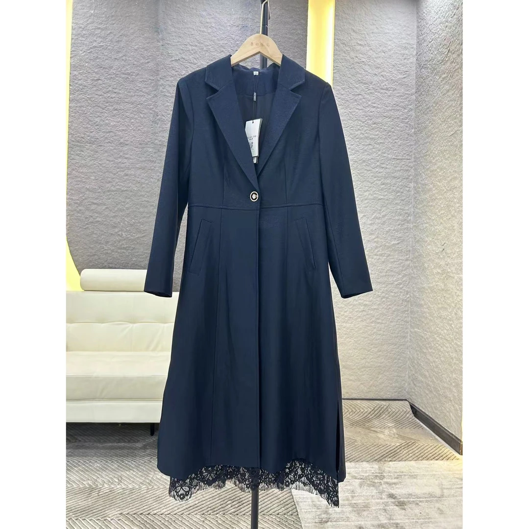 【HF110】风衣2024春季新款时尚气质长款蕾丝风衣外套女装