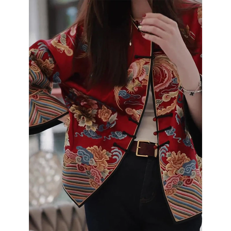 新中式国风刺绣外套女秋装2024新款设计感盘扣超好看上衣外搭开衫