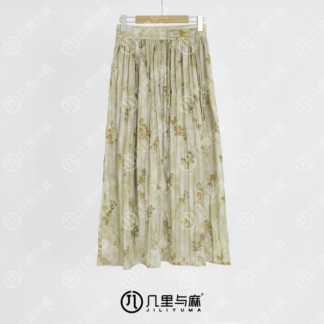 (几里与麻)烟花执长信-国风设计感清凉花色半裙 裙长92 1021870