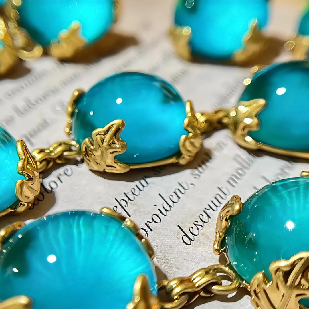 铜合金耳饰 1202西洋中古风vintage复古蓝色琉璃套装