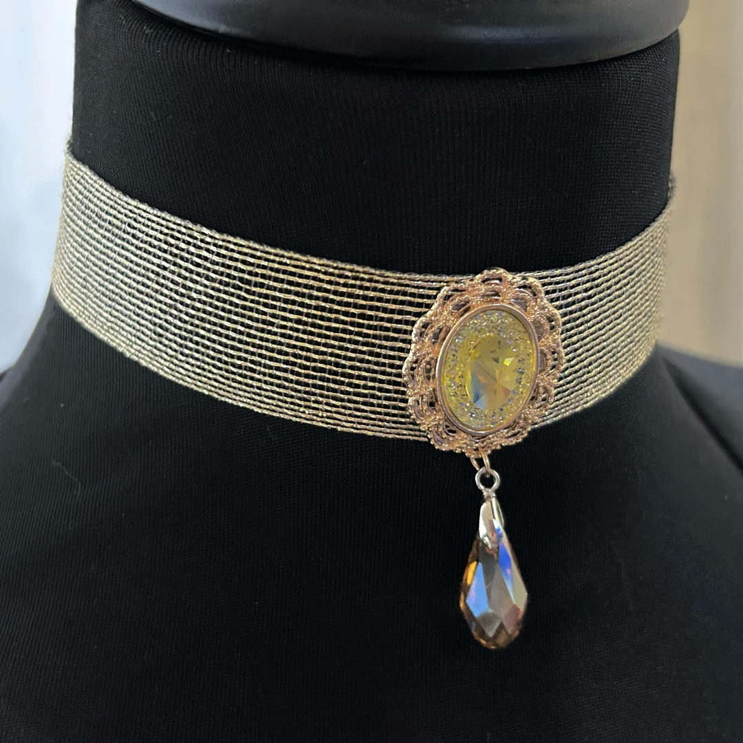 铜合金布艺项链  3879西洋中古风 vintage复古金色编织项链choker