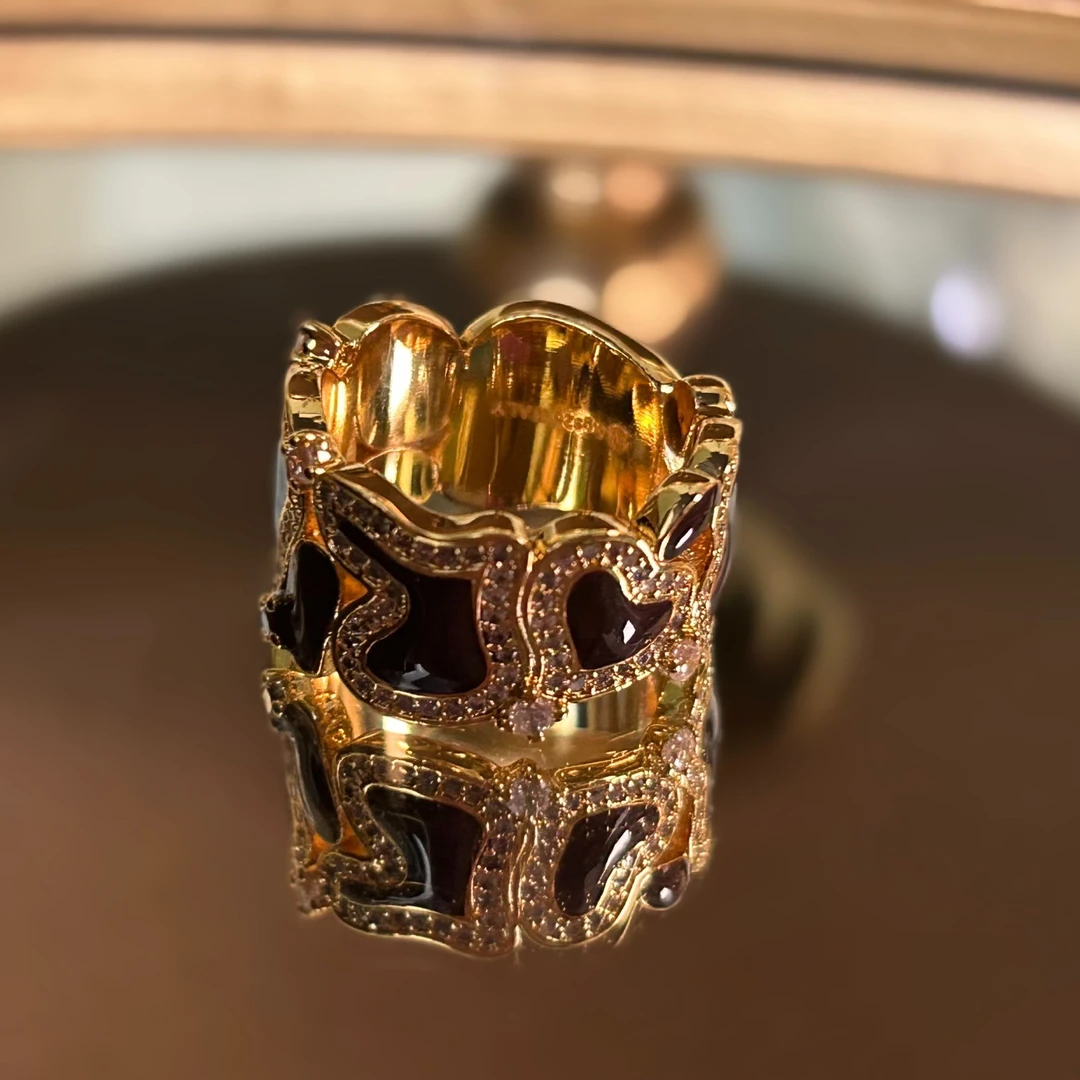 铜合金戒指 2531西洋中古风vintage复古宫廷风金色爱心油画戒指