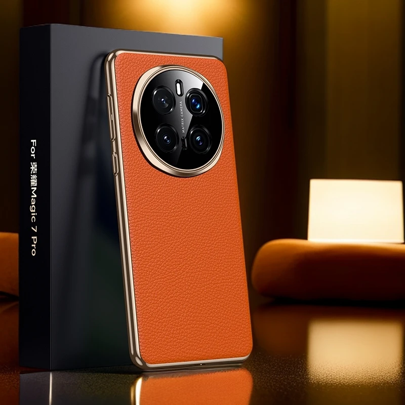 【HKZA】荣耀Magic7Pro手机壳新款头层牛皮全包Magic7商务保护套真