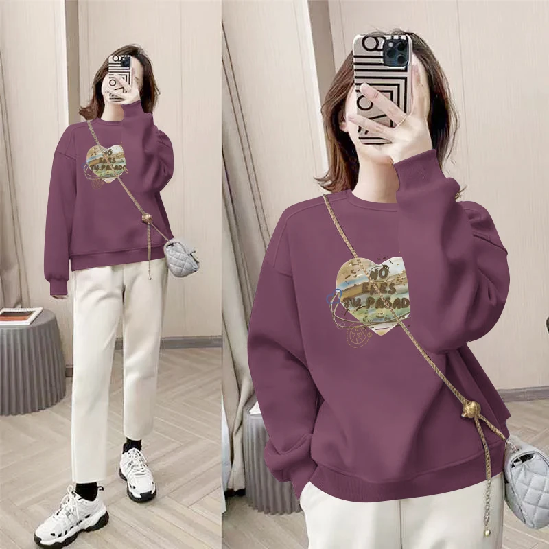 2025新款秋冬季圆领卫衣女宽松大码女装气质时尚高档休闲长袖上衣