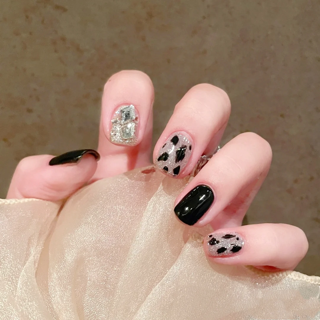 【短圆】黑晶石豹纹 穿戴甲甜酷美甲贴片可拆卸24片可拆卸指甲手工②