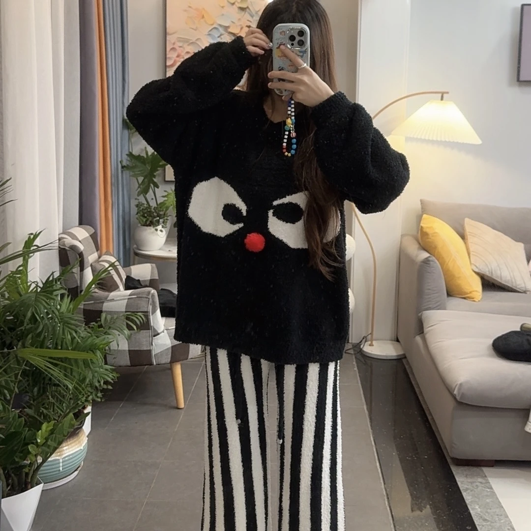 A类睡衣冬款宽松休闲半边绒珊瑚绒家居服套装高级感可外穿ZB003