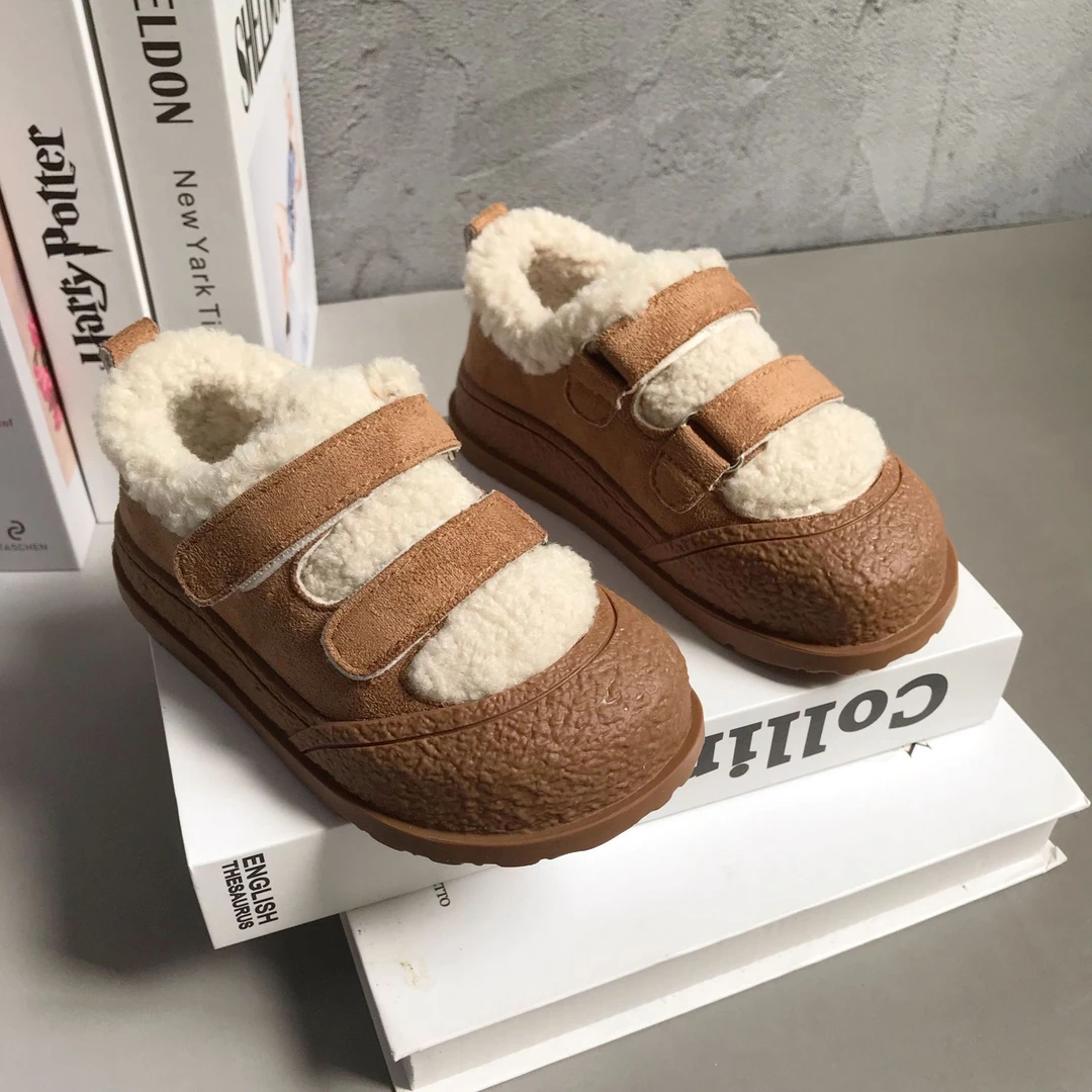 女童棉鞋2023冬季新款儿童复古百搭加绒棉鞋女童加厚休闲豆豆鞋