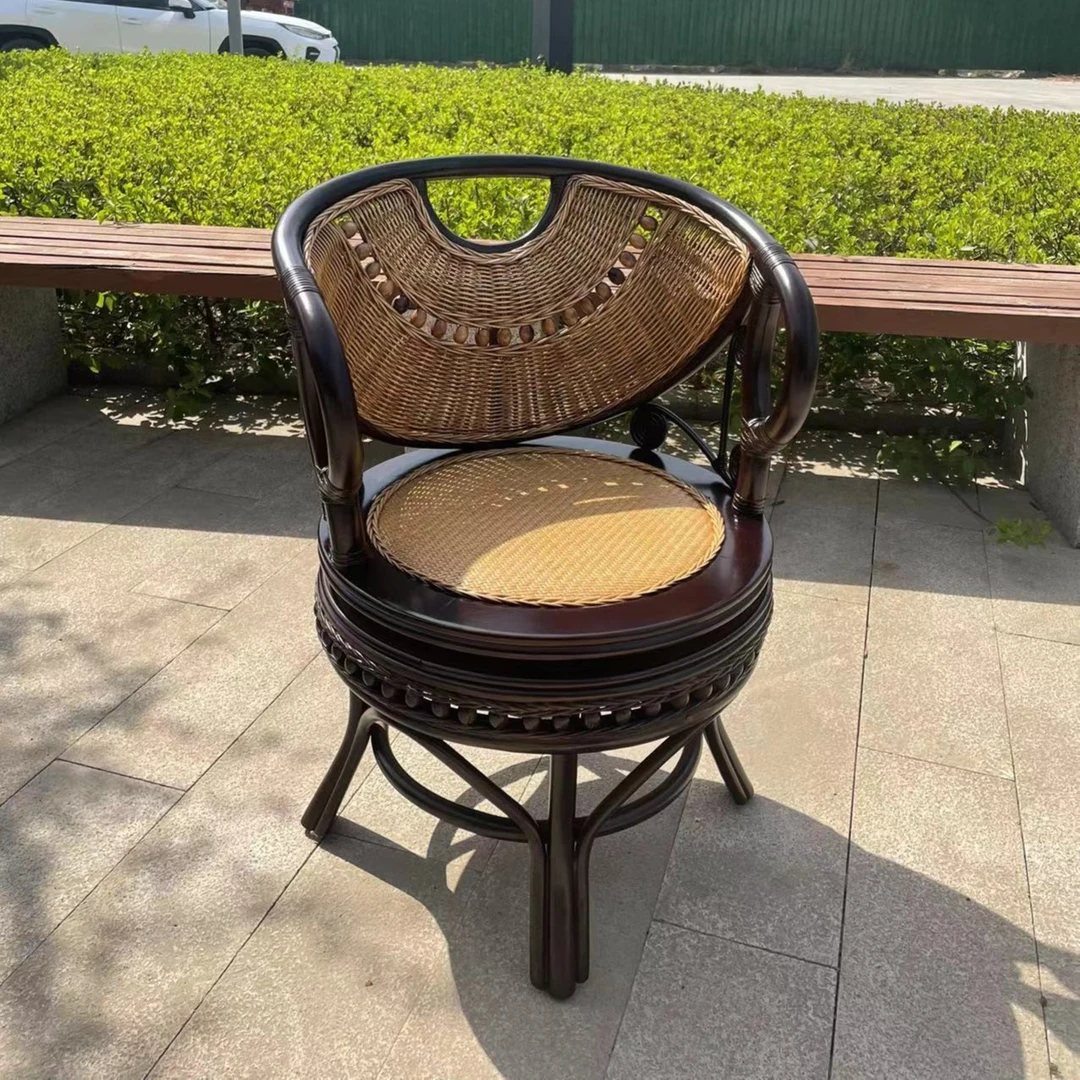[南象家居]藤编黑胡桃色转转椅藤椅桌椅阳台简约茶桌椅手工室外