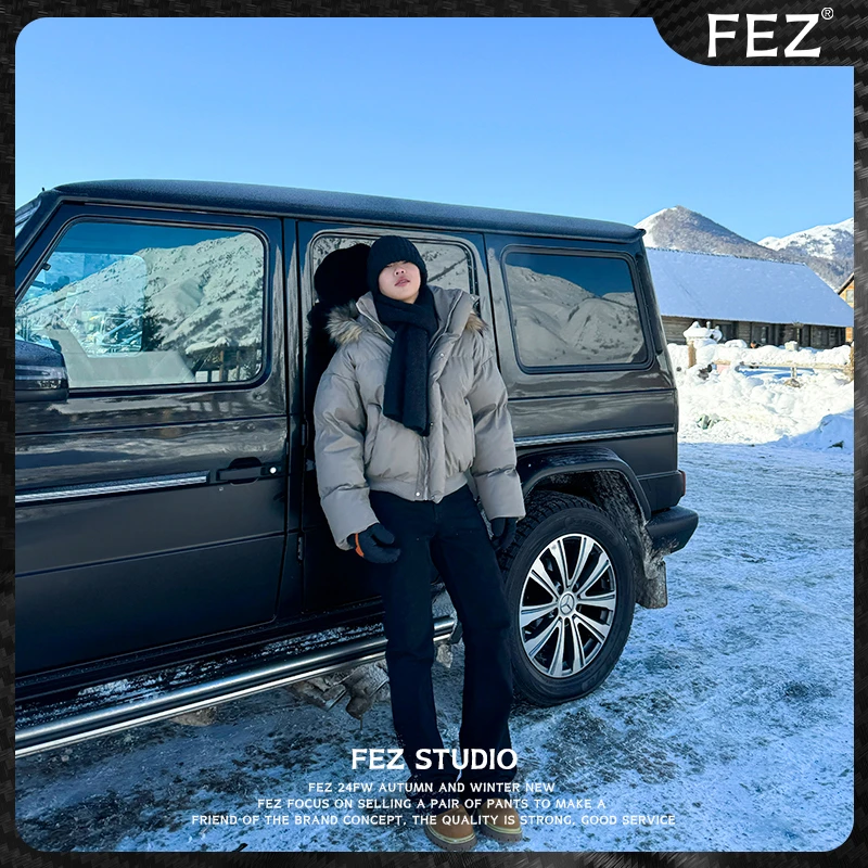FEZ ‘可拆卸帽子’冬季宽松街头高级感外套男女夹克连帽棉服