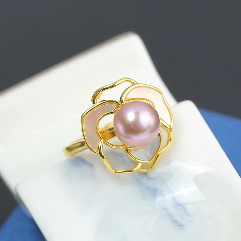 378 山茶花H紫色珍珠戒指