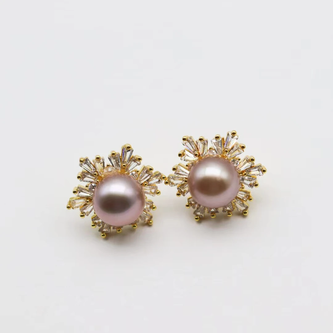 81冰雪紫色珍珠耳钉